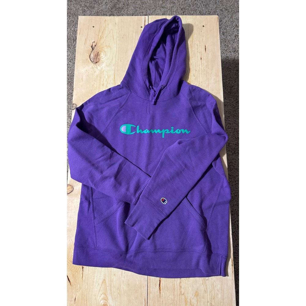 Champion Womens Purple Pullover Hoodie Sweatshirt Graphic Logo Size Large L